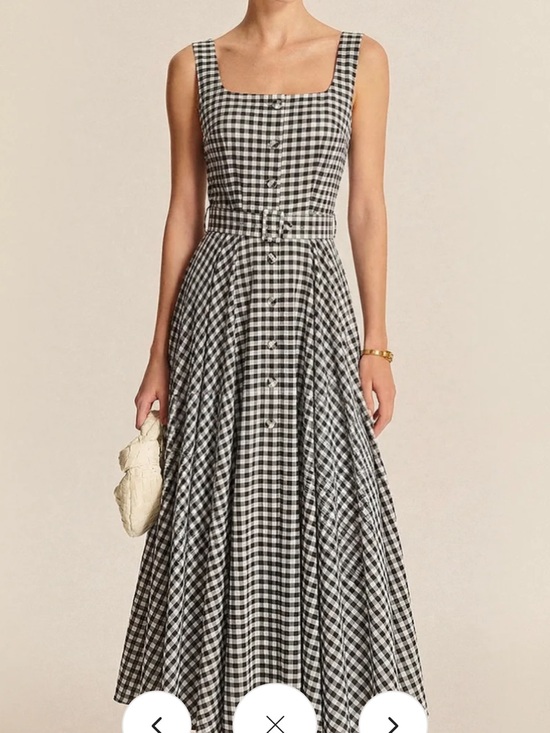 Commense Dresses & Skirts - Commence gingham Square-Neck Belted midi Dress - Black & White NWT